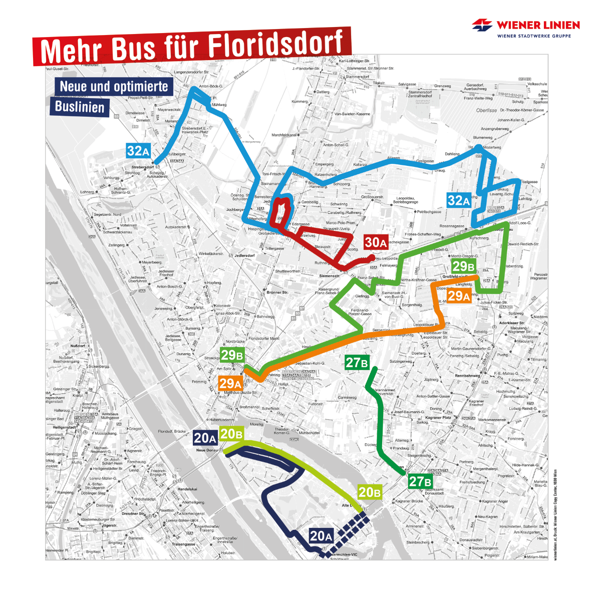 Die Grafik zeigt das neue Busangebot in Floridsdorf